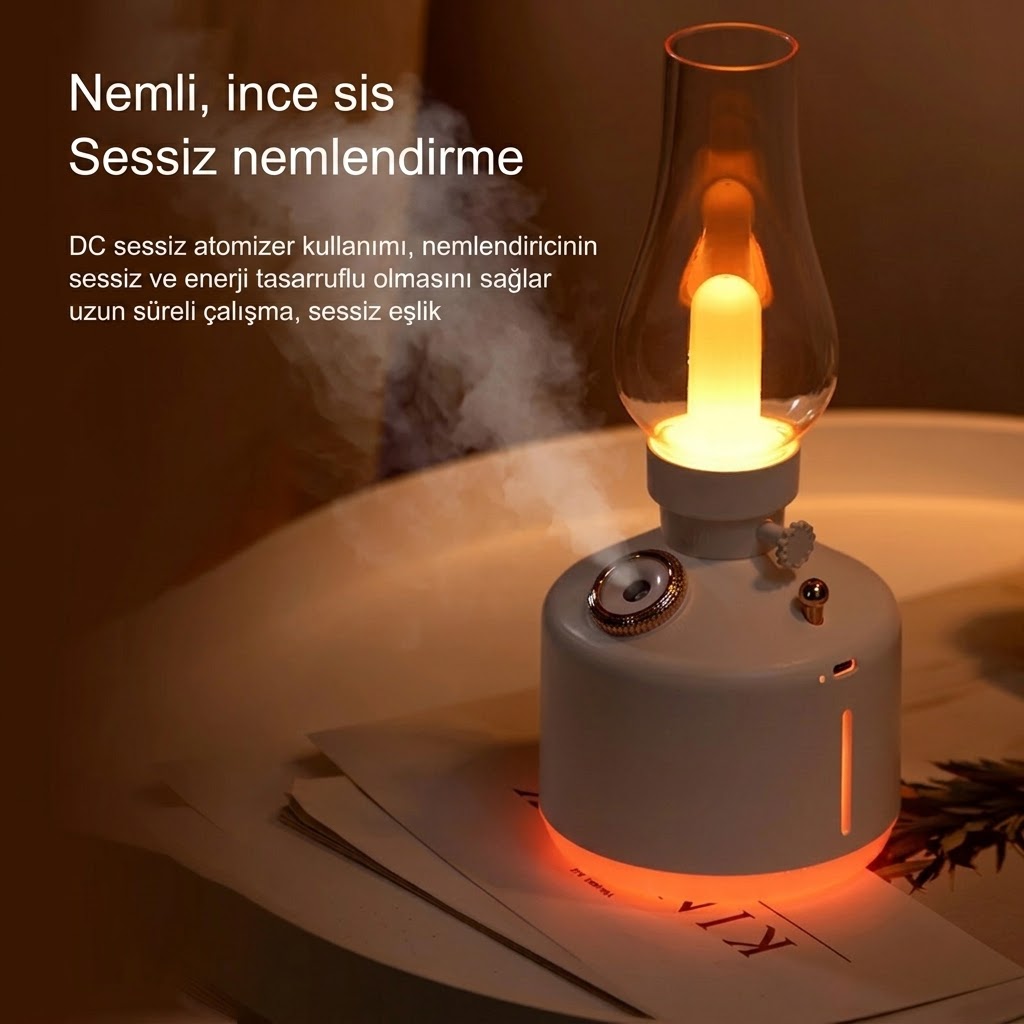 Şarj Edilebilir Dekoratif Lamba Kandil 280ML Oda Hava Nemlendirici Buhar Makinesi Koku Giderici