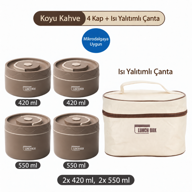 Paslanmaz Çelik Yemek Termosu Isı Yalıtımlı  4 LÜ Set 304 Çelik Kılıflı Çantalı